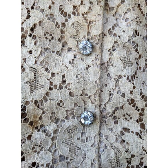 Vintage 50s Rosemont Lace Tea Dress, Cappuccino Lace w/Chrysanthemums, Sz 00/0 - Picture 14 of 15